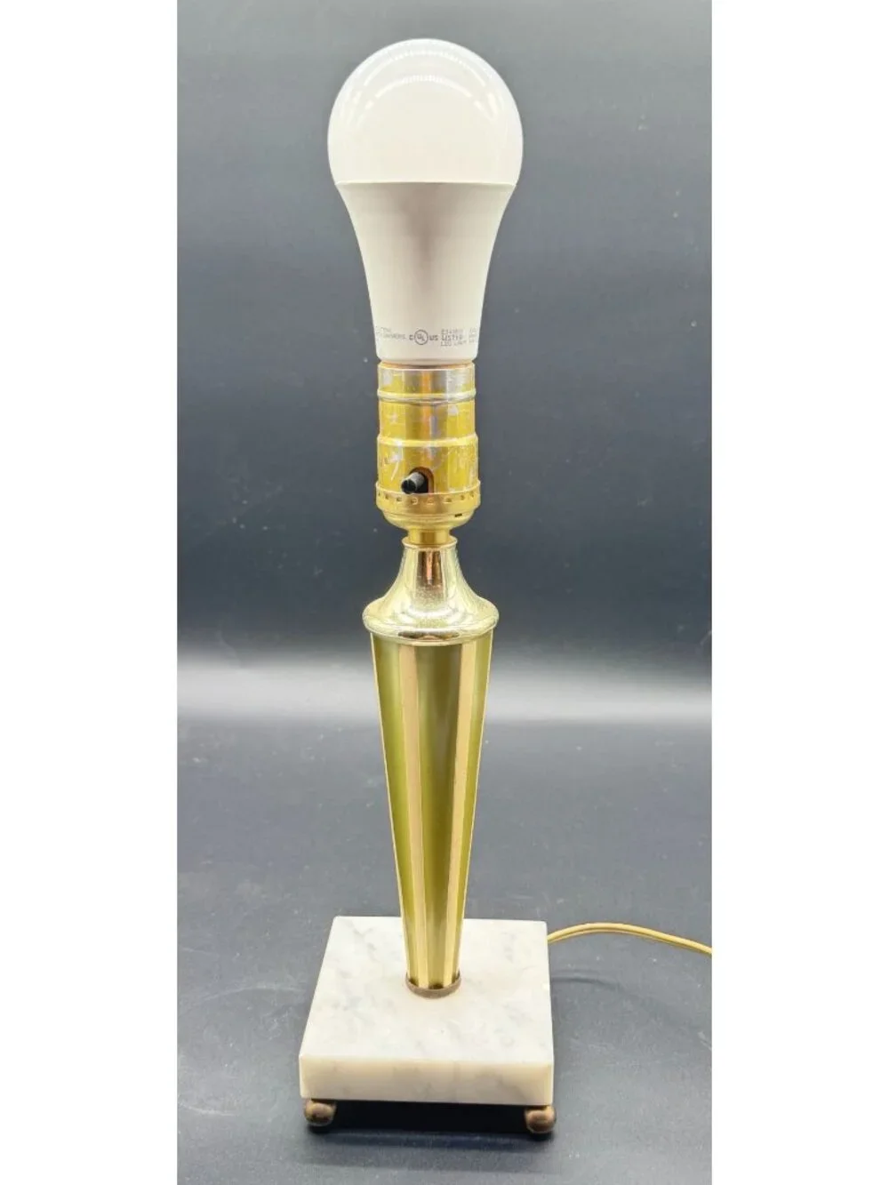 Vintage MCM Green & Cream Marble Base Table Lamp Working 11